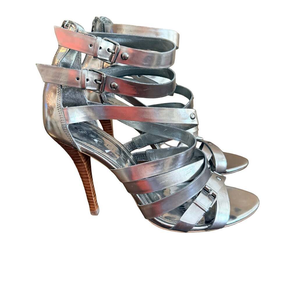 Marc Fisher Nollie2 Metallic Silver Strappy Gladiator Stiletto Heels size 10